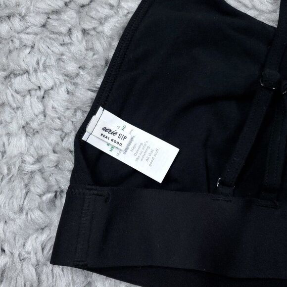 Aerie Cotton High Neck Longline Bralette Real Good Black Unlined Size Small - Picture 4 of 4